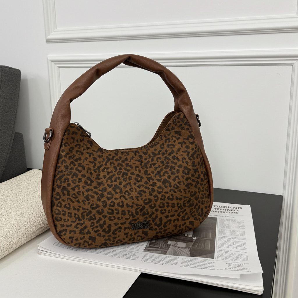 Yoshie Brown Leopard Print Shoulder Bag