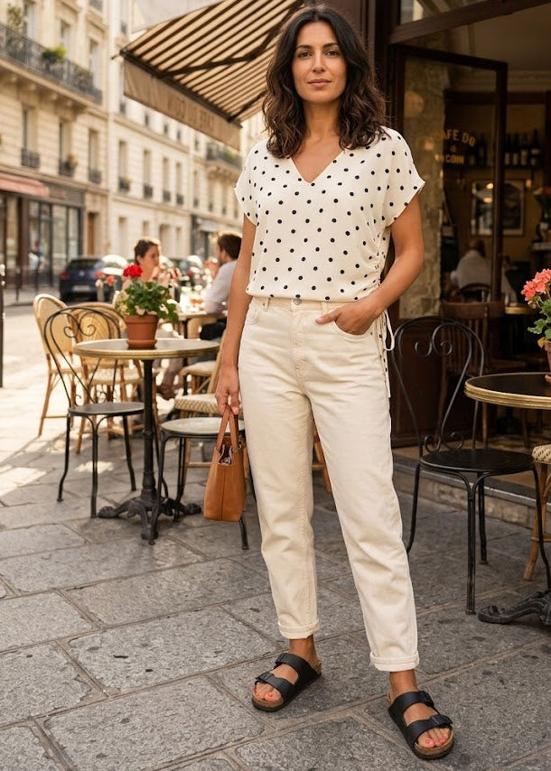 Emilia Vanilla Polka Dot Blouse