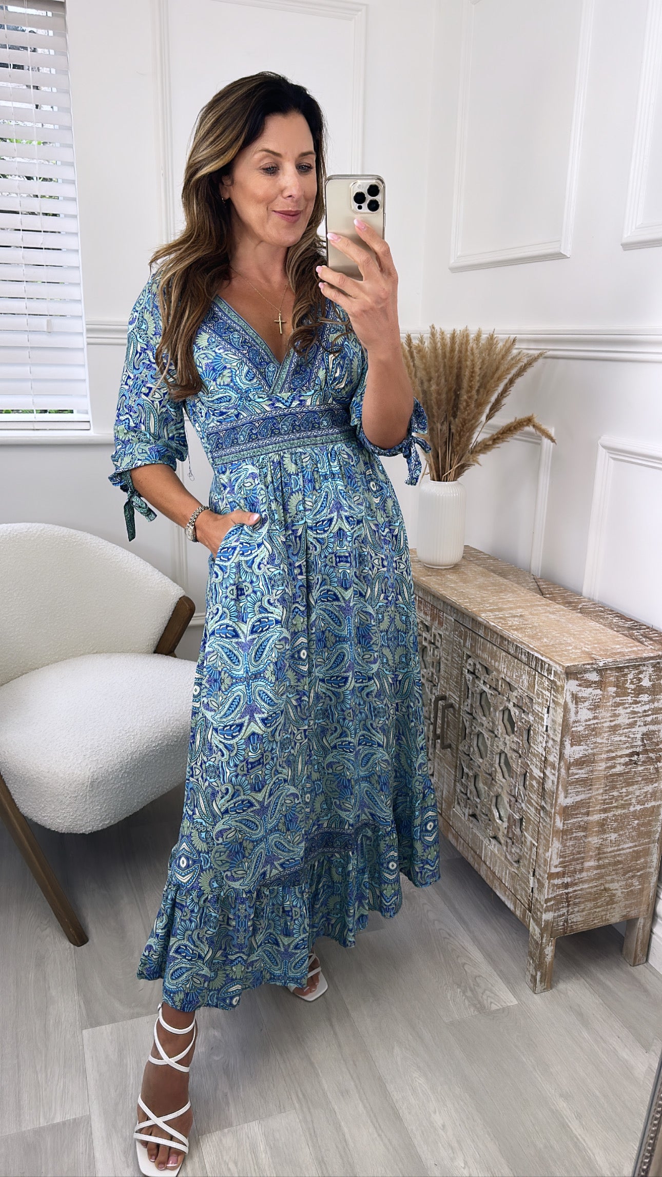 Eabha Blue Paisley Print Maxi Dress