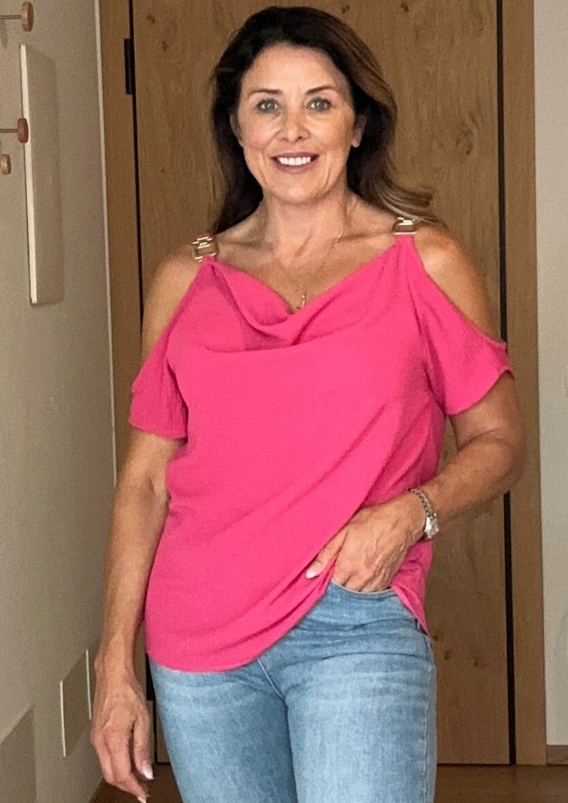 Meeda Fuchsia Cold Shoulder Top
