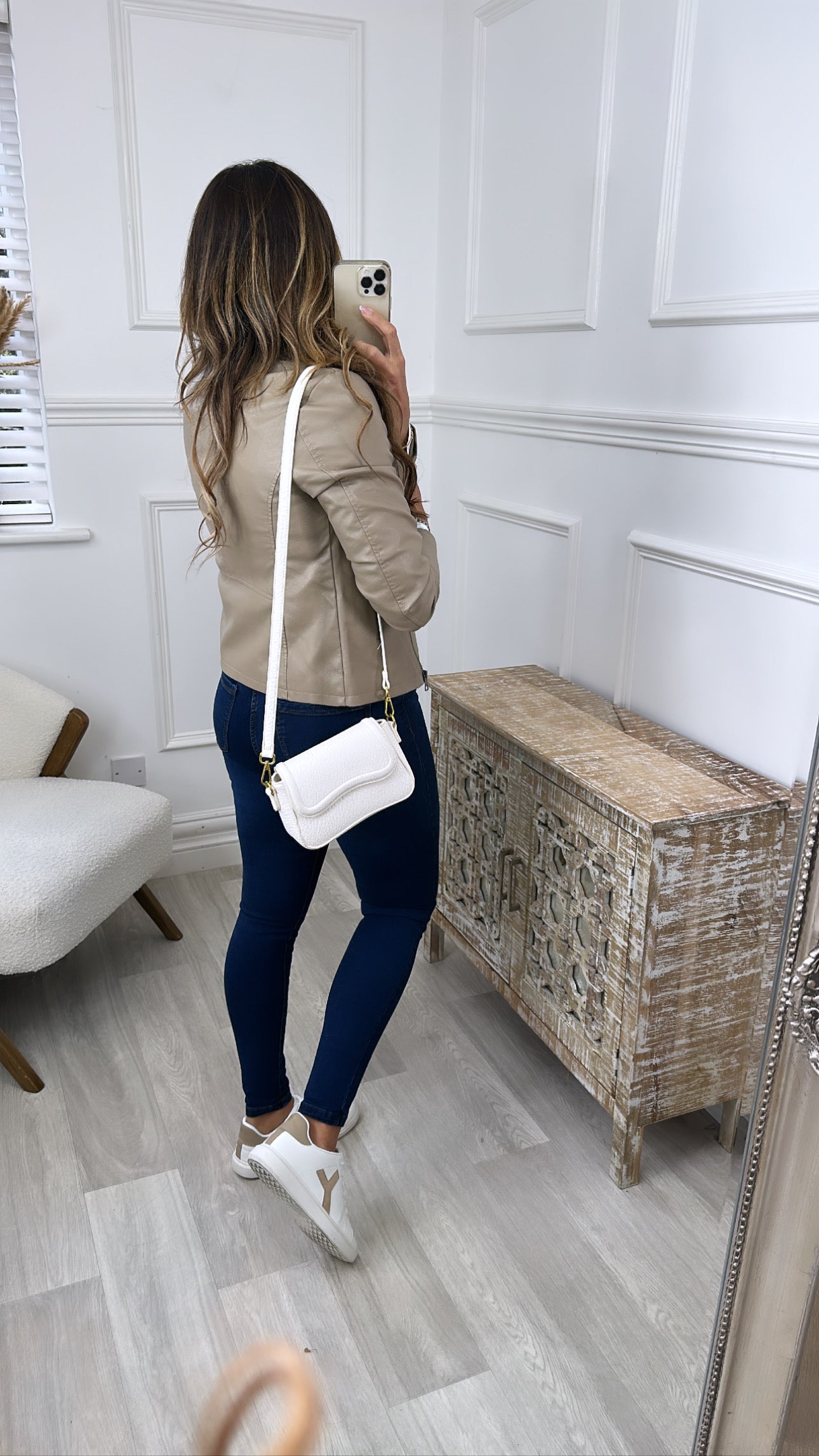 Newmelisa Weathered Teak Biker Jacket