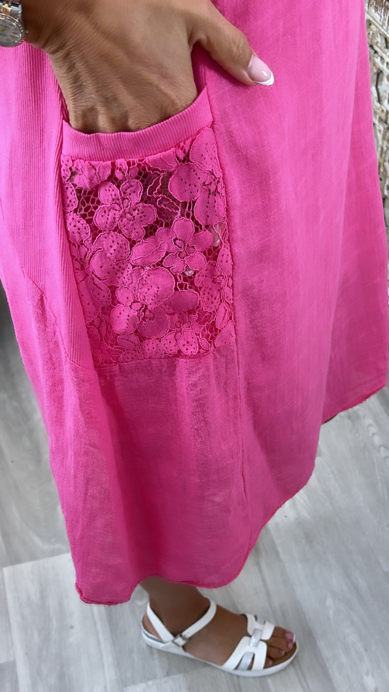 Bruna Fuchsia Lace Detail Tunic Dress