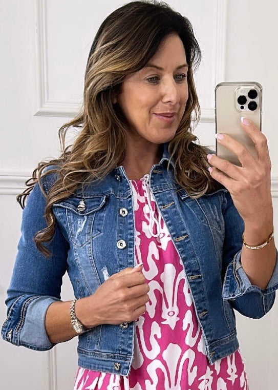Mariko Blue Distressed Denim Jacket