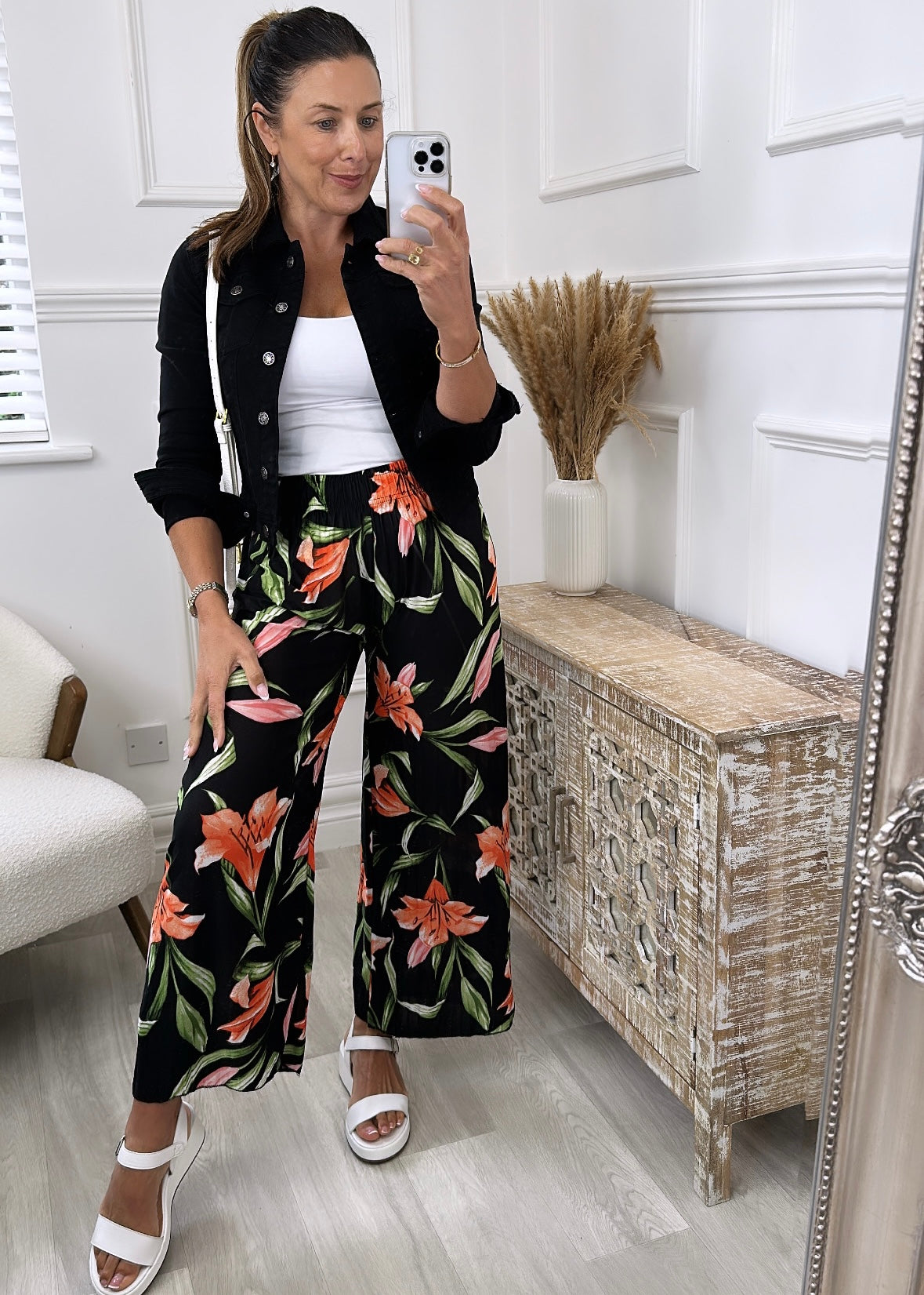 Margo Black Floral Print Trousers
