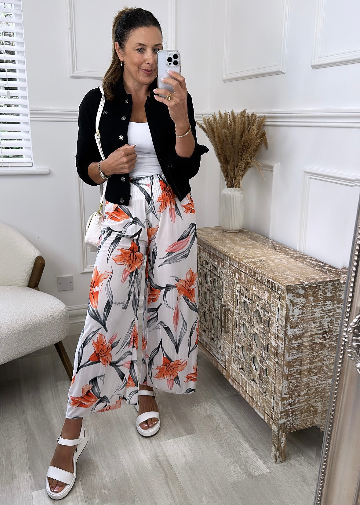 Margo White Floral Print Trousers