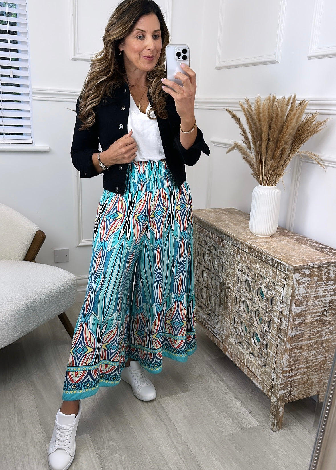 Bessy Turquoise Funky Print Trousers