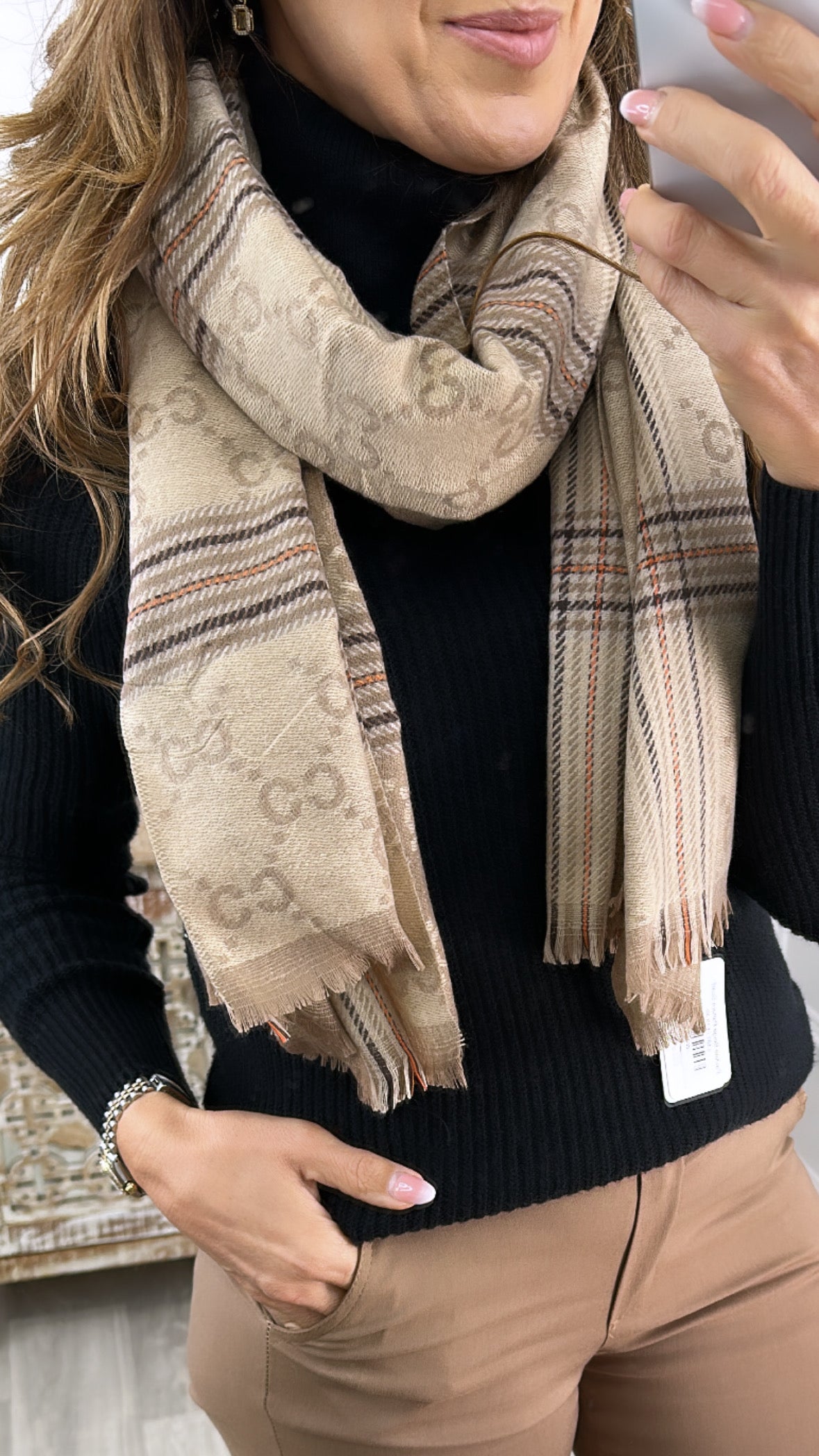 Pauline Beige Pattern Scarf