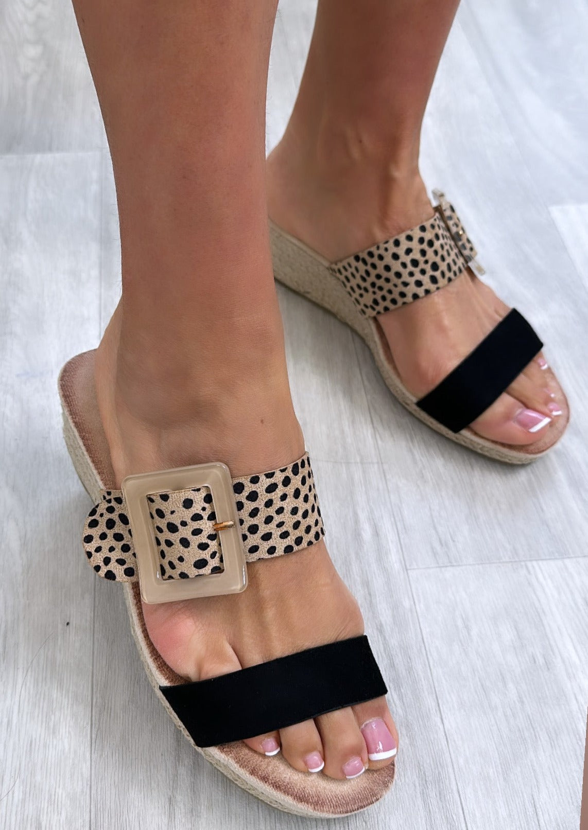 Attracta Black Wedge Slide Sandals