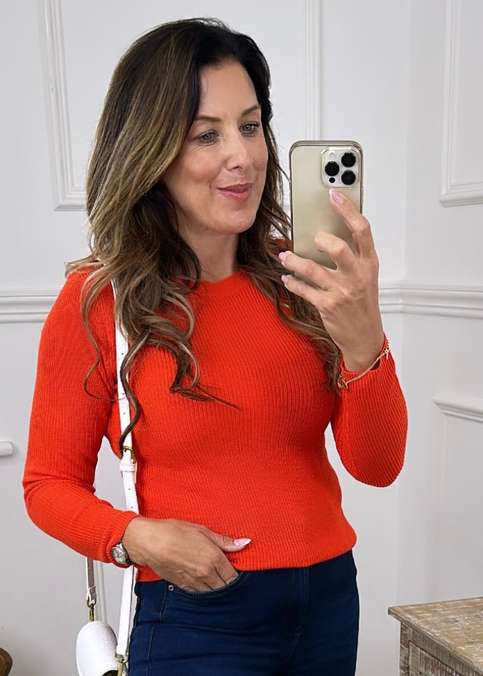 Newlexsun Tangerine Orange Boat Neck Pullover