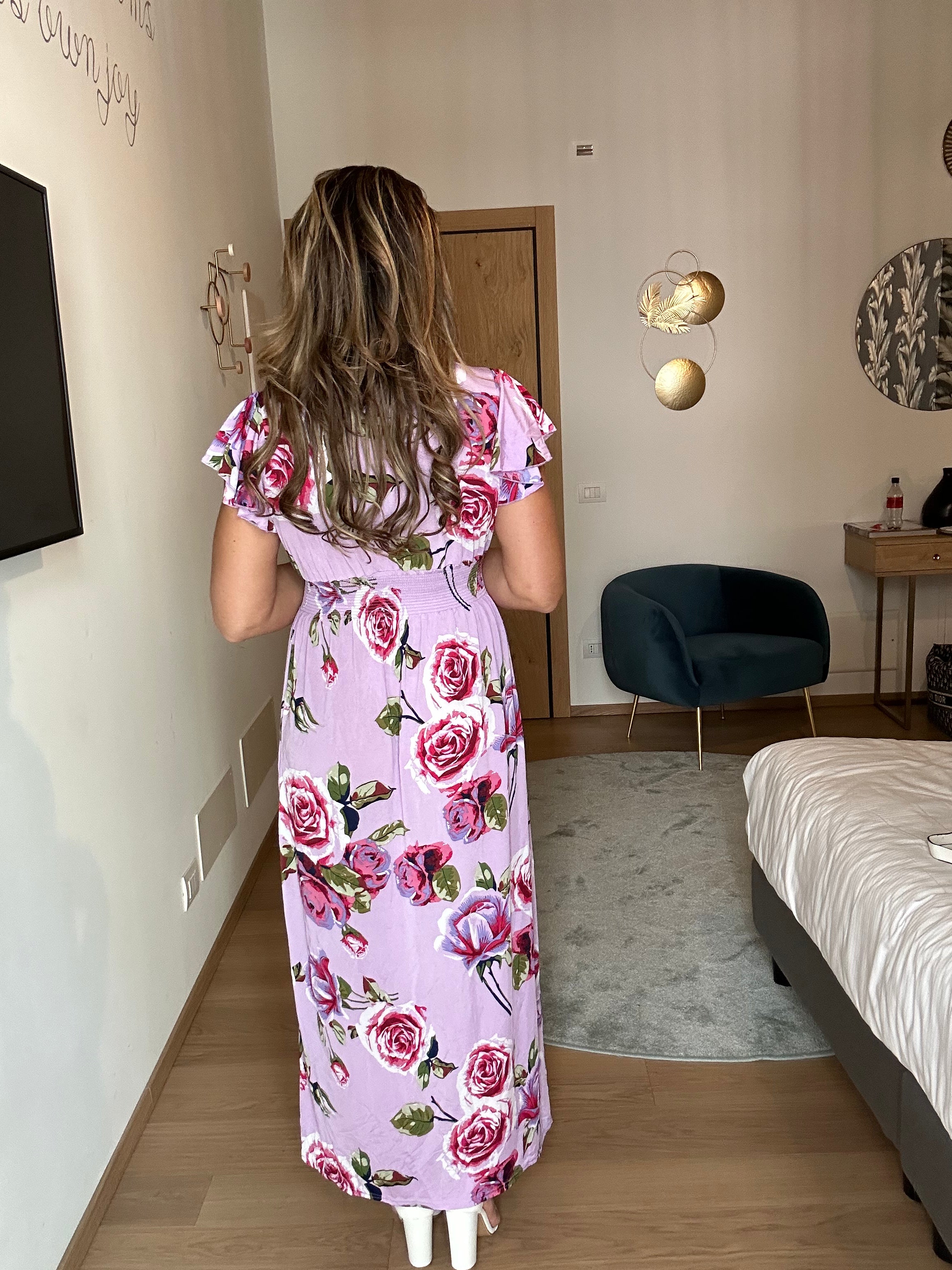 Janina Lilac Shirred Waist Maxi Dress