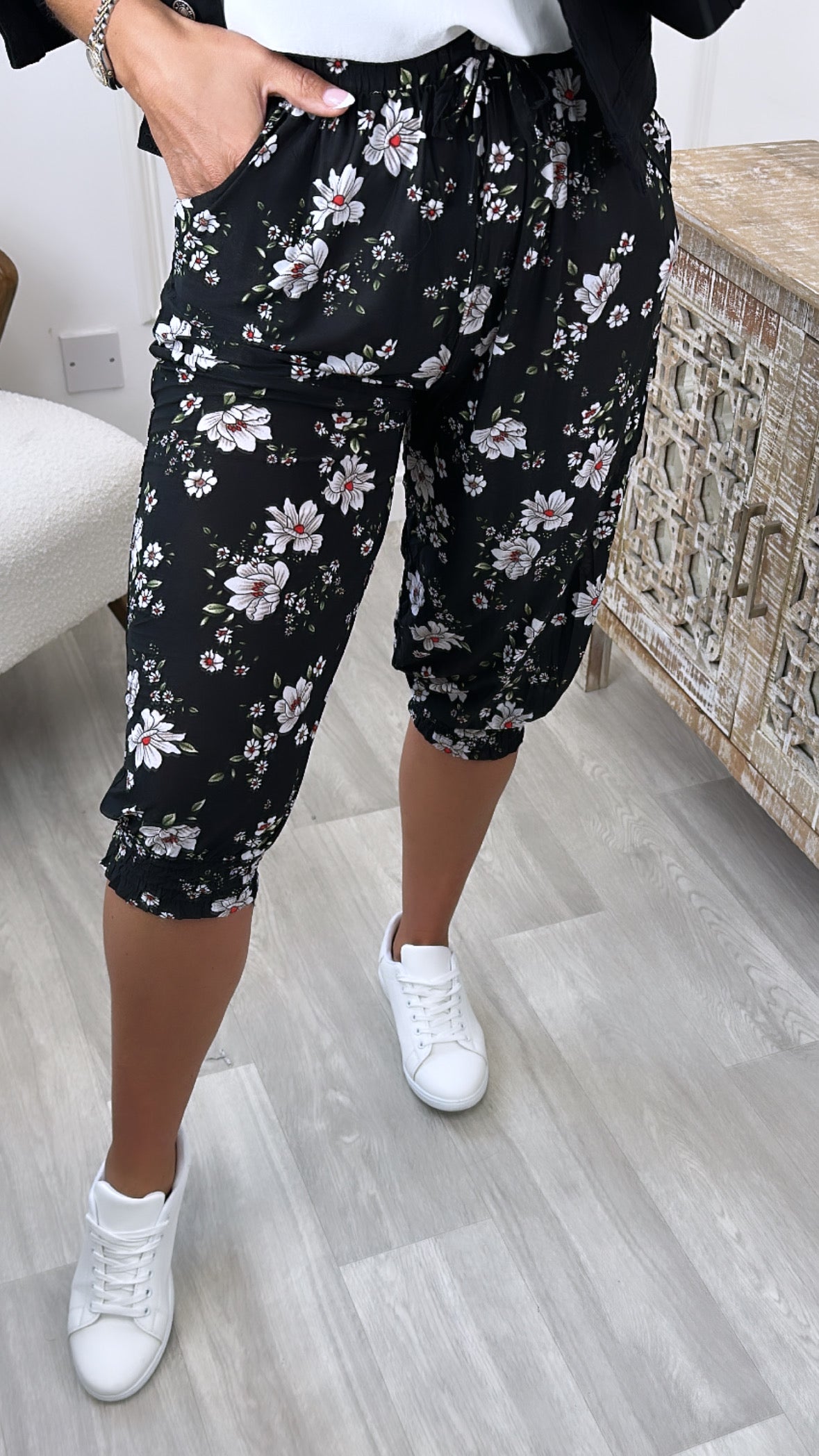 Netty Black White Floral Harem Pants