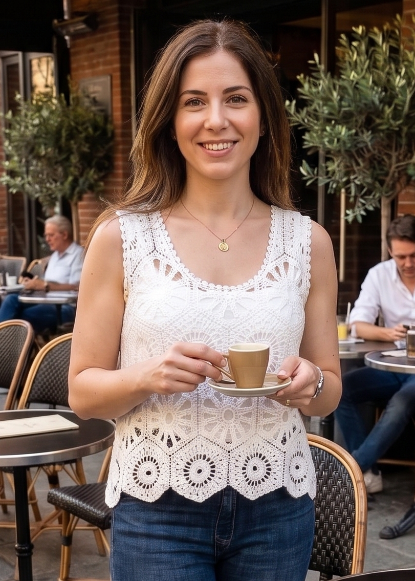 Bridget White Crochet Knit Vest Top