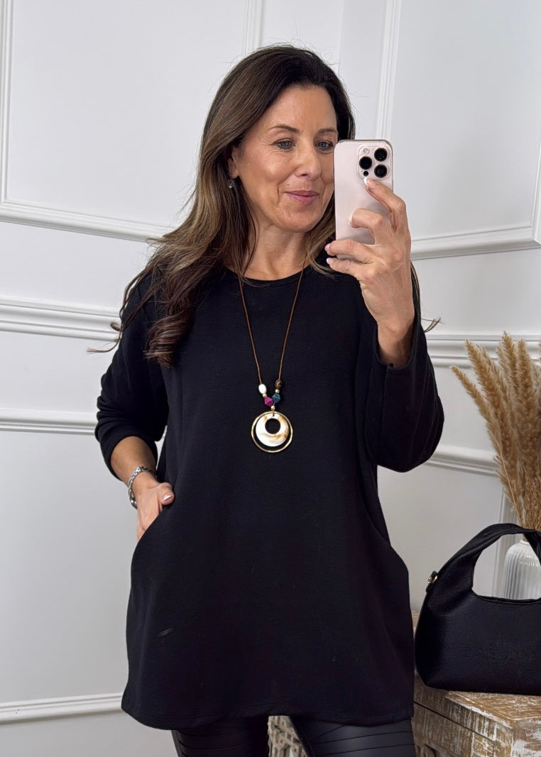 Jane Black Pocket Top with Necklace