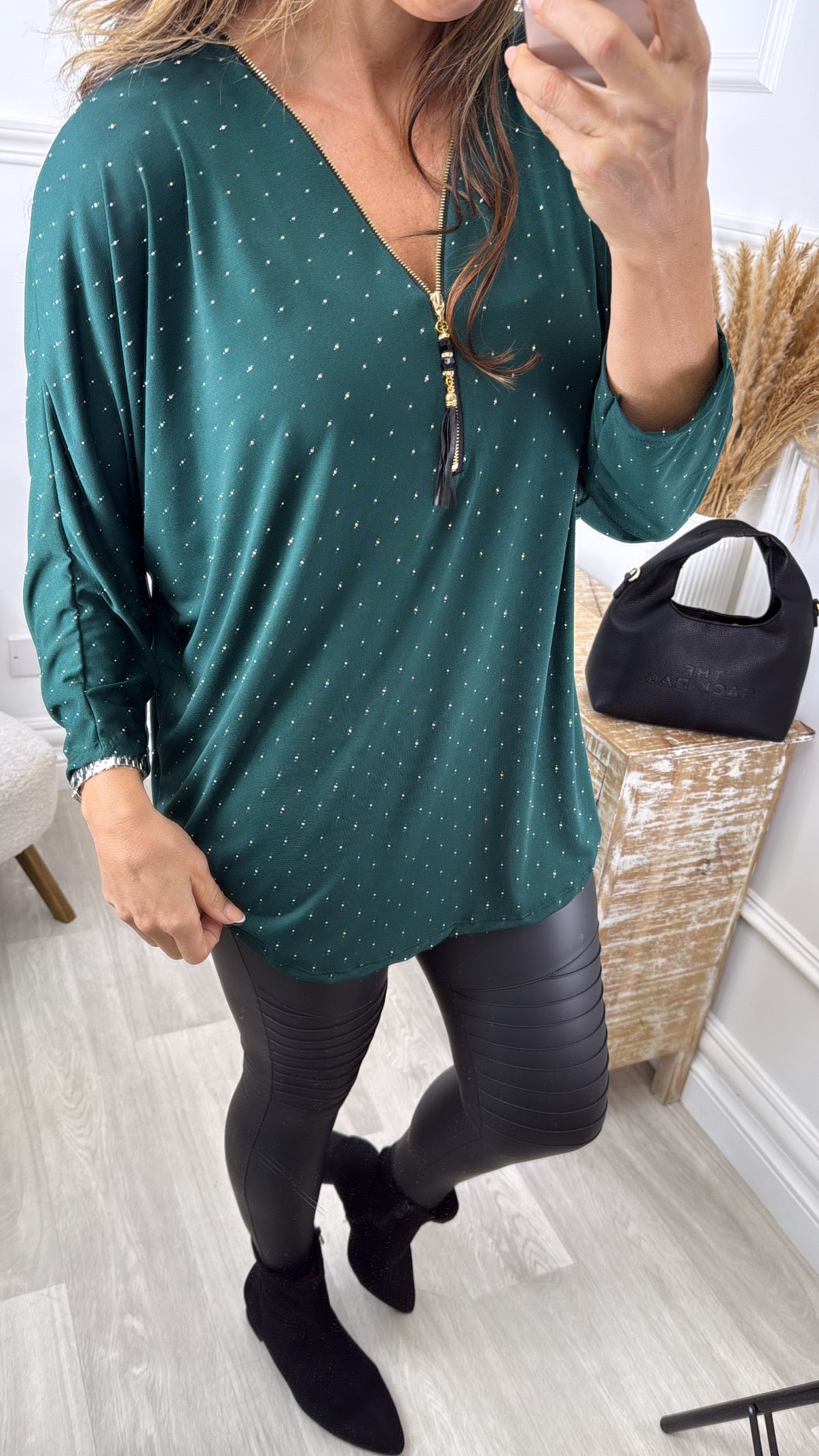 Patrizia Green Rhinestone V Neck