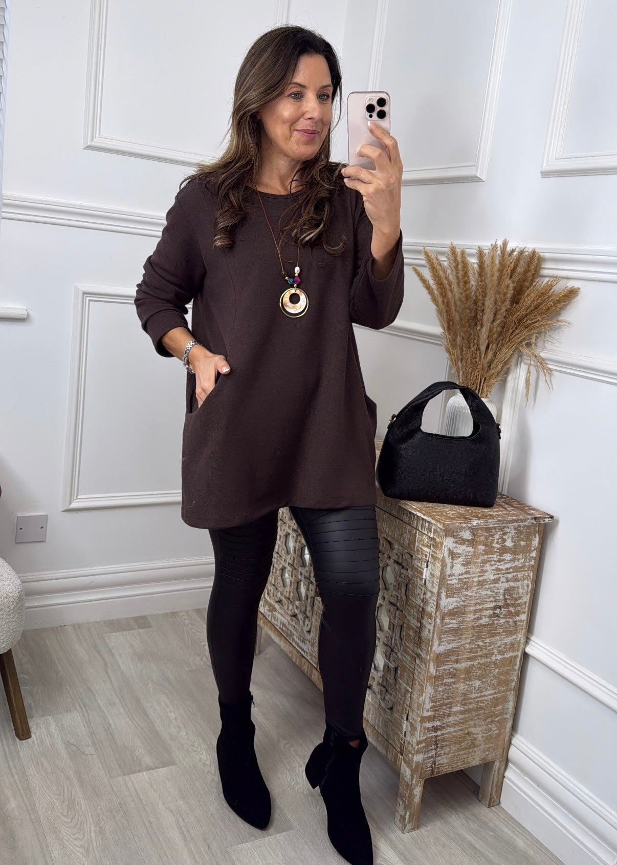 Jane Brown Pocket Top with Necklace