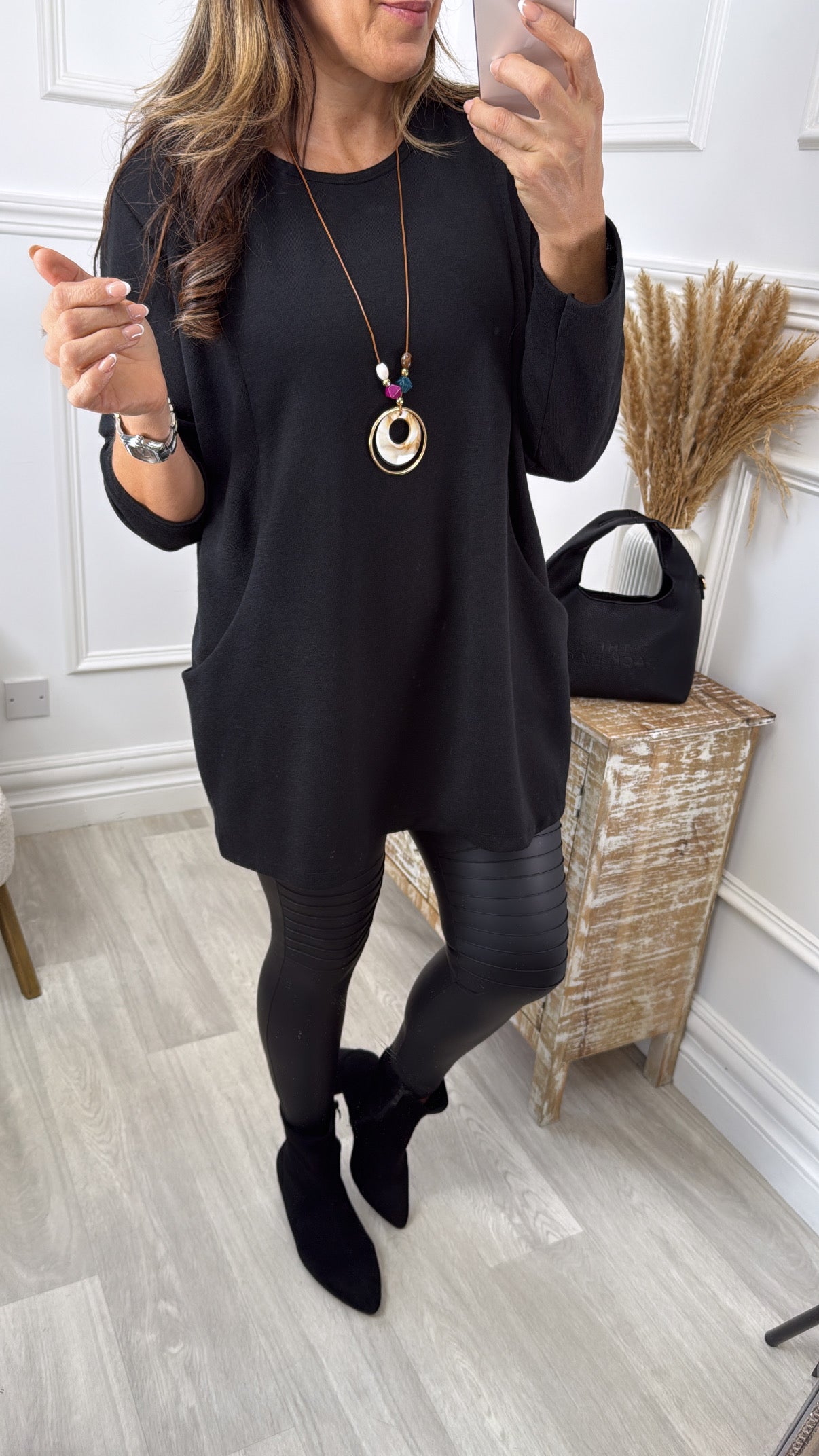 Jane Black Pocket Top with Necklace