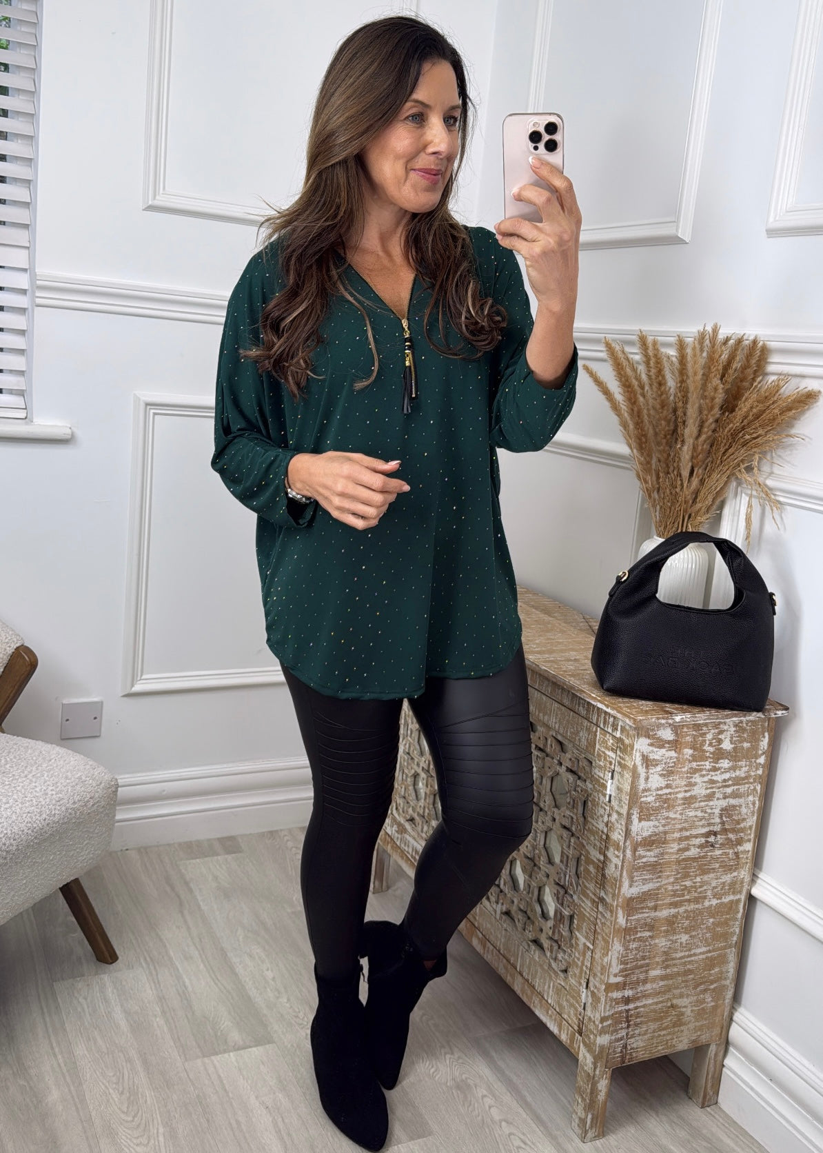Patrizia Green Rhinestone V Neck