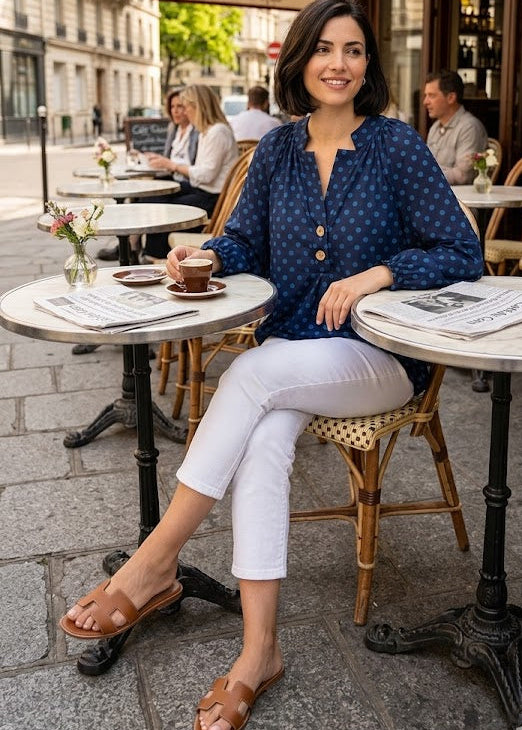 Judy Navy Polka Dot Blouse