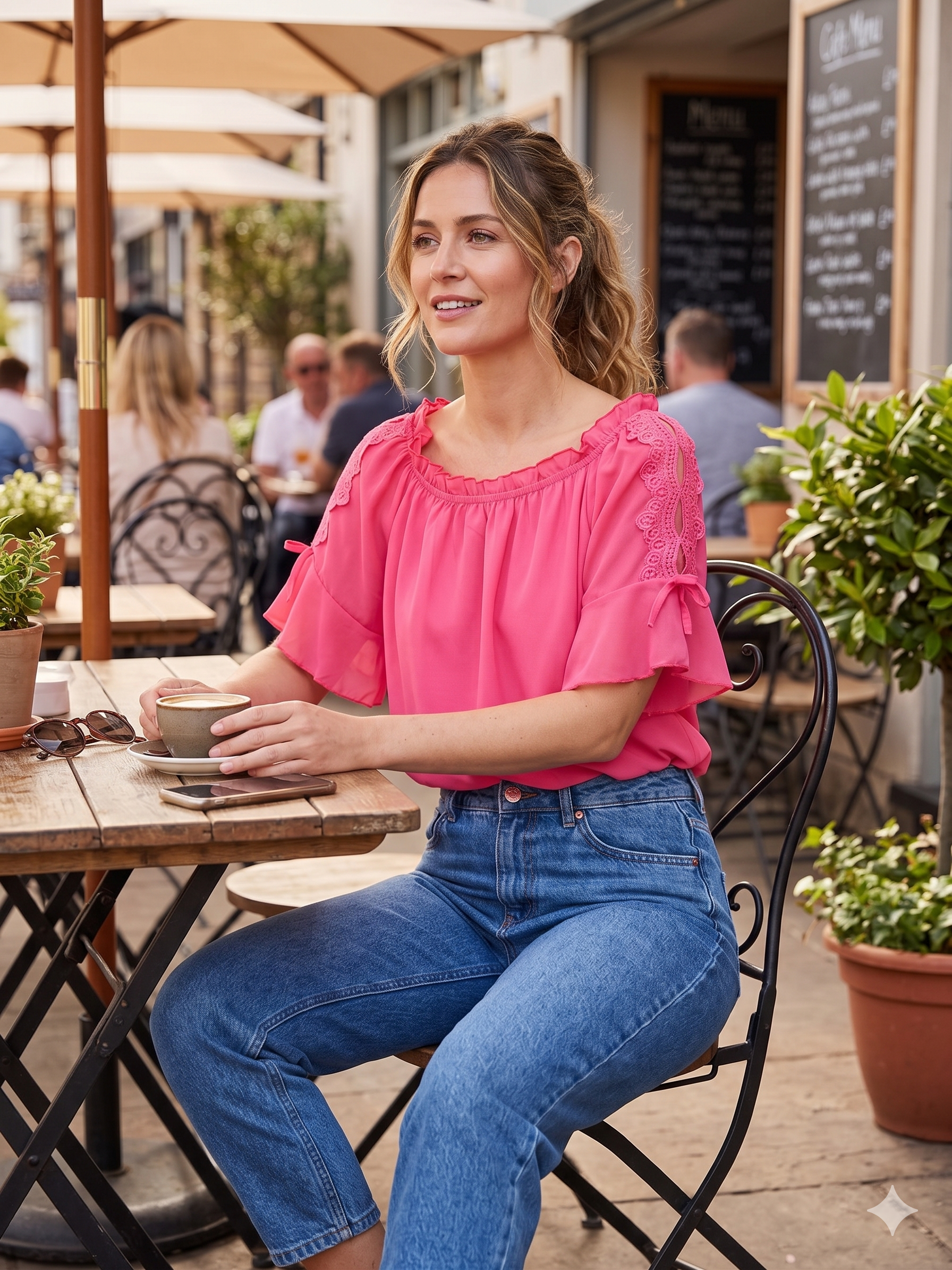 Eimear Pink Ruffle Neck Blouse