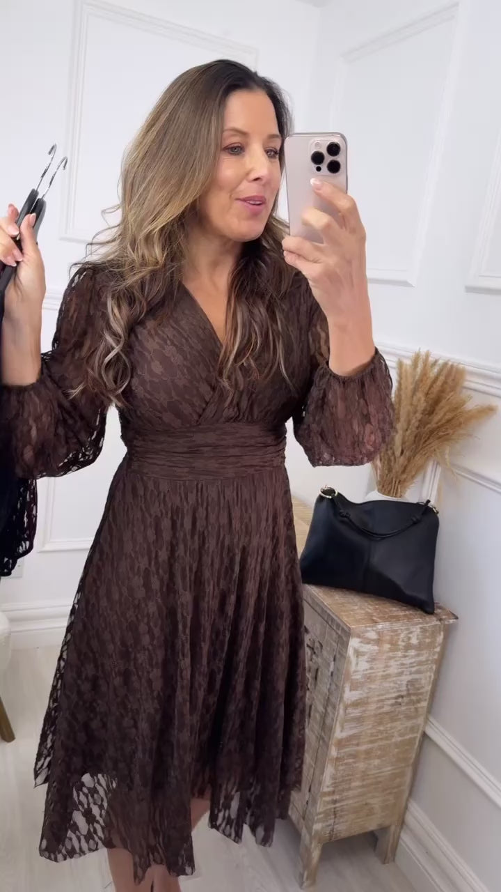 Andie Brown Lace V Neck Dress