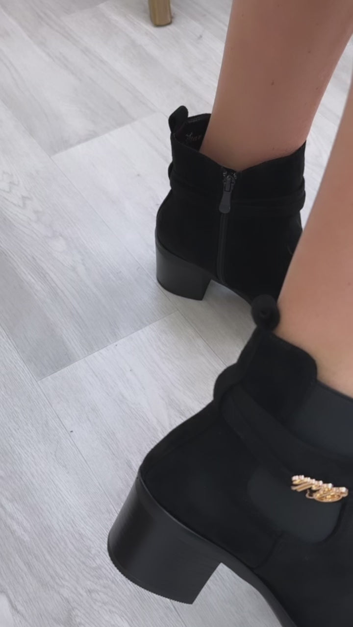 Connie Black Suede Ankle Boots
