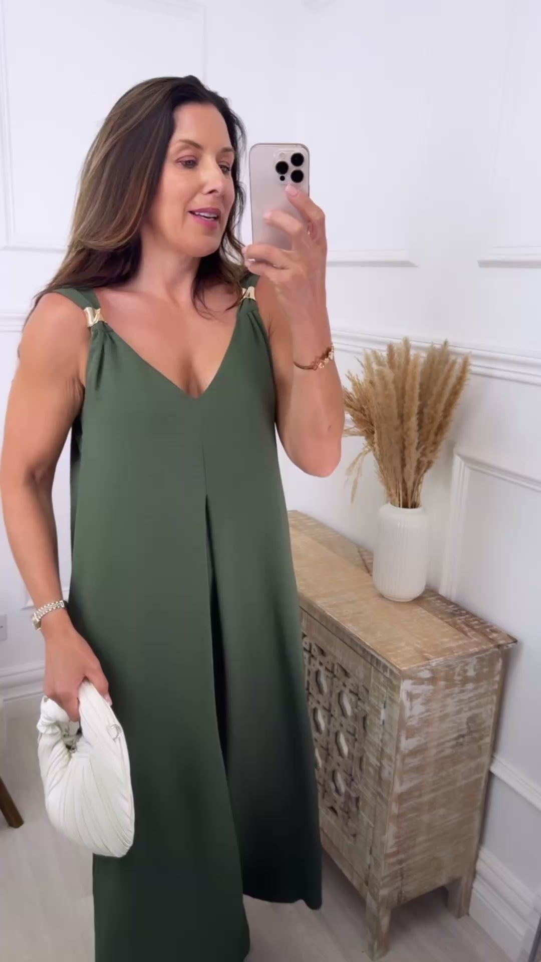 Gina Khaki Gold Shoulder Jumpsuit