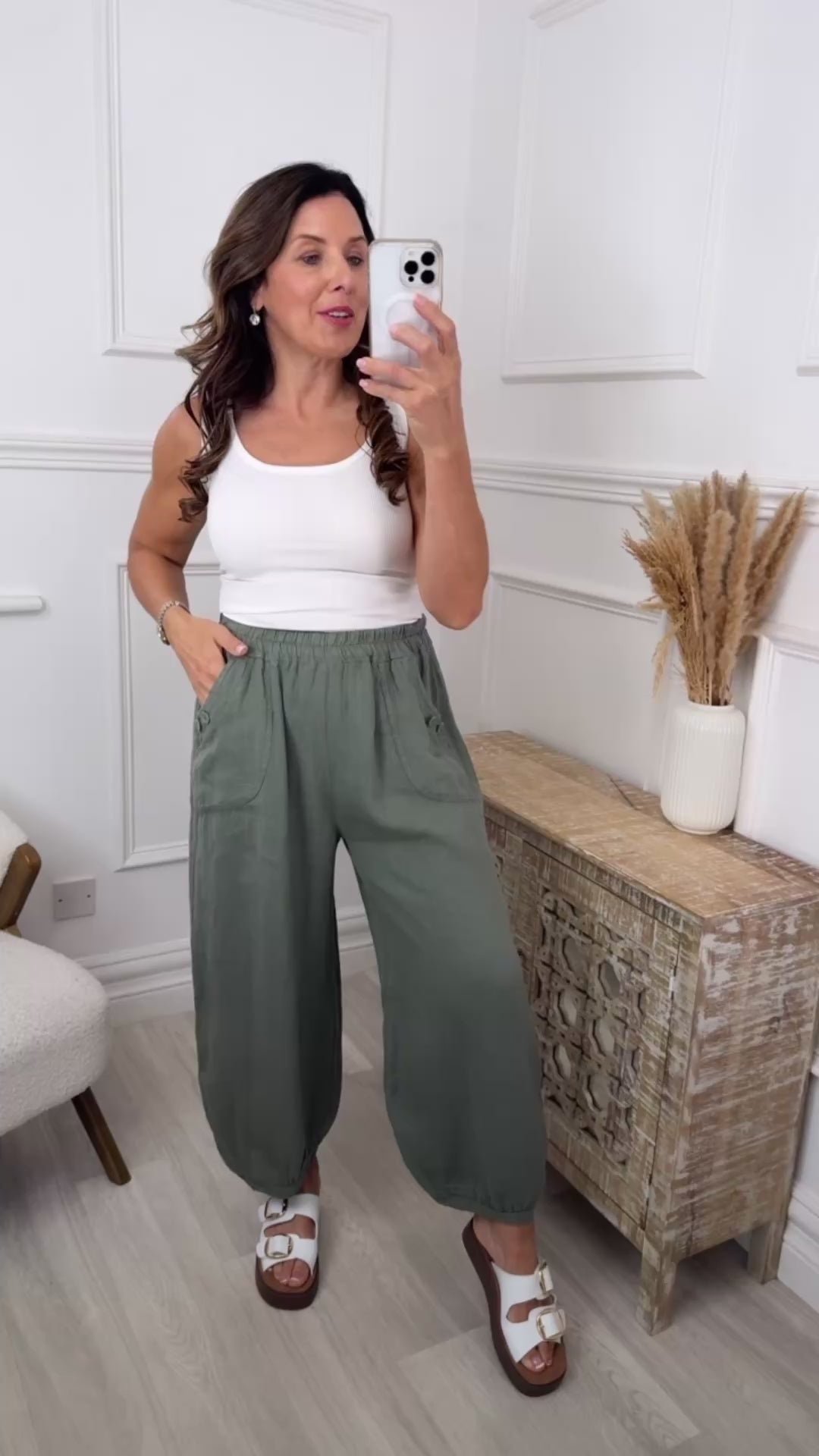 Petula Khaki Harem Linen Trousers