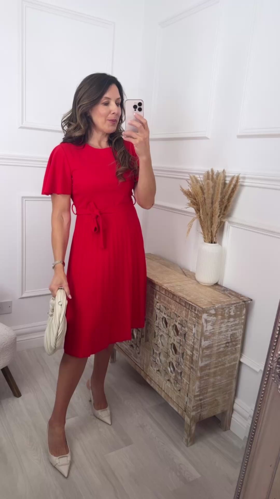 Bethann Red Pleated Midi Dress