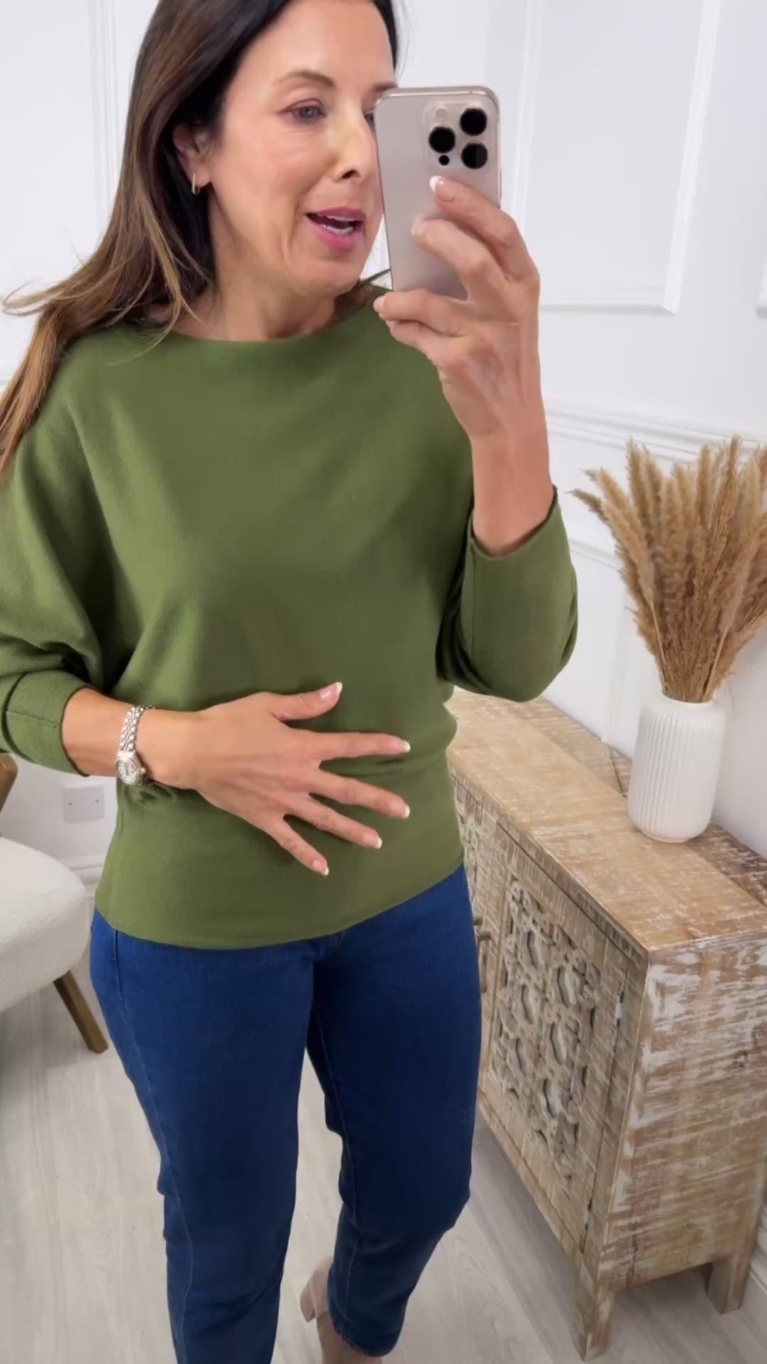 Chanda Khaki Batwing Sleeve Jumper