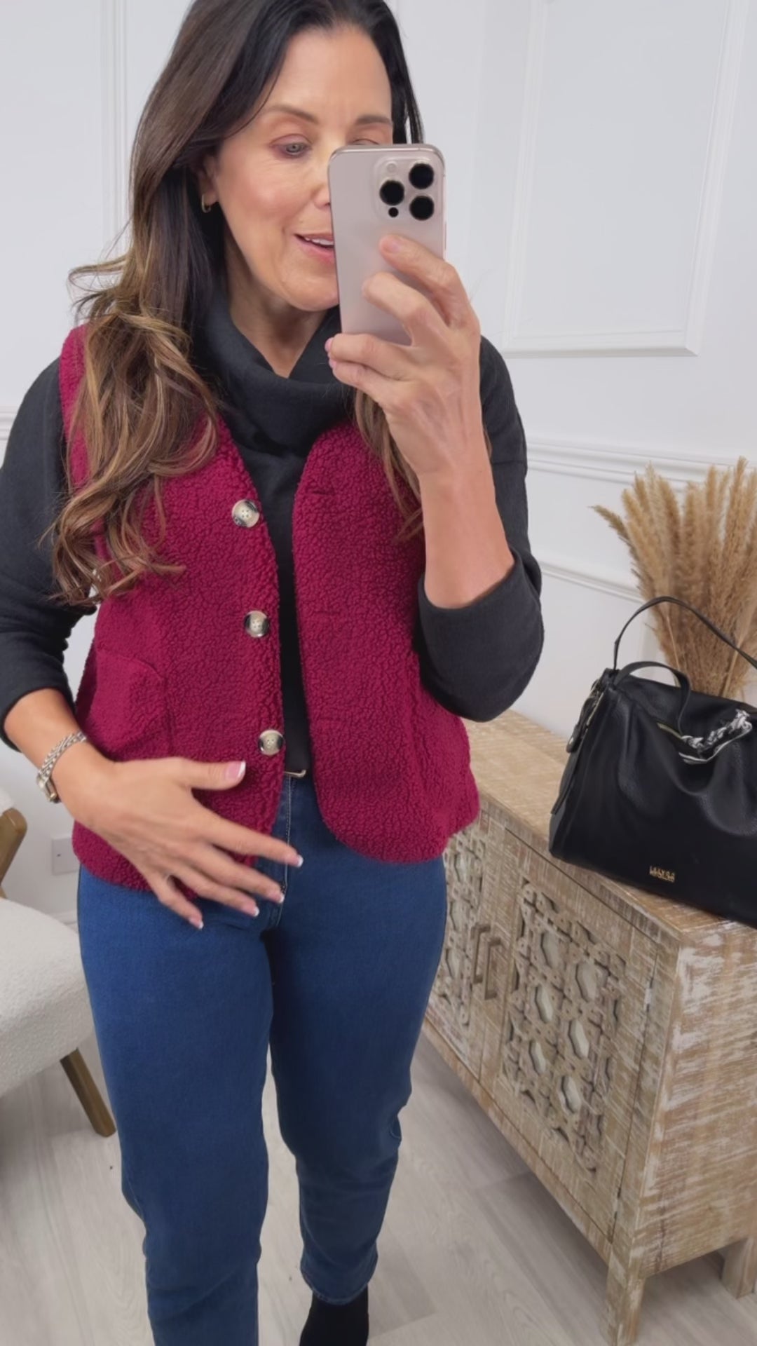 Kimberly Wine Faux Sherpa Vest