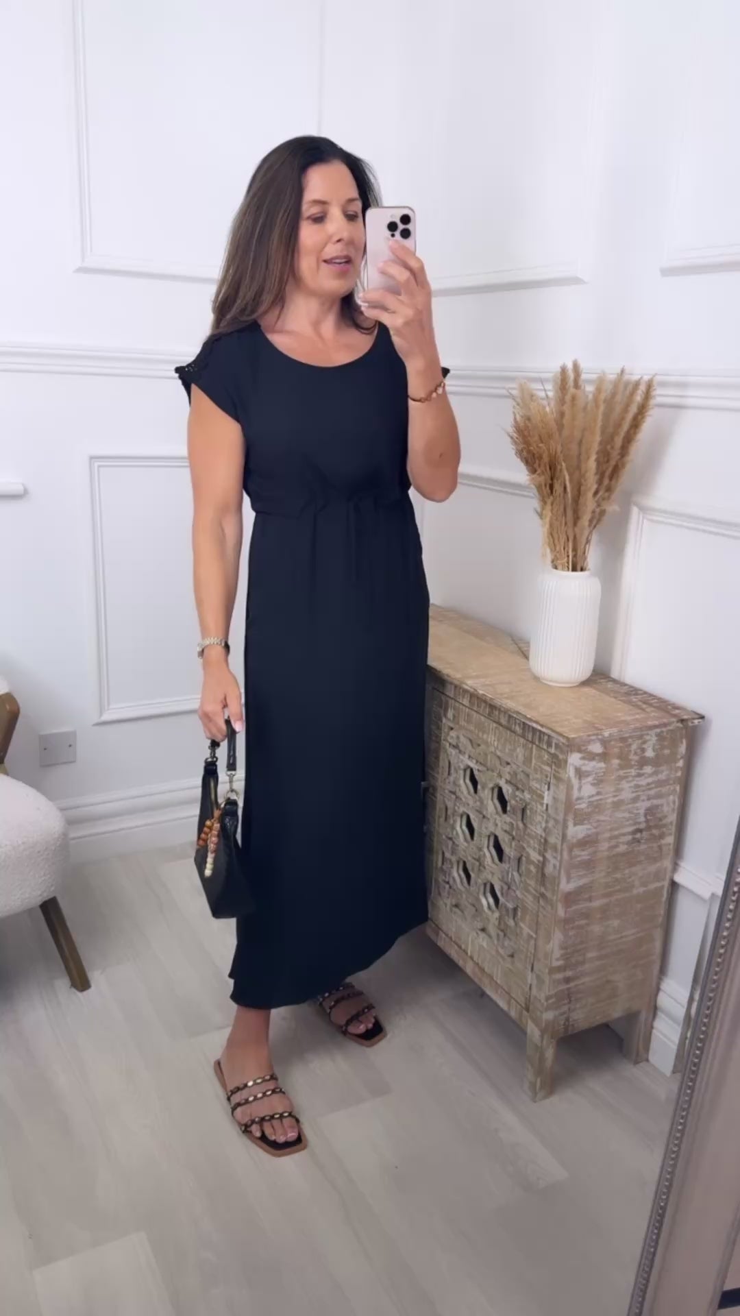 Sienna Black Crochet Detail Midi Dress