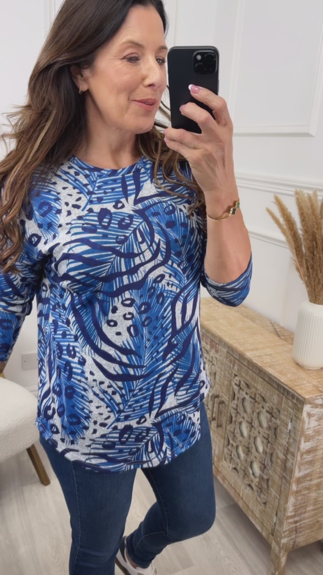 Ruta Blue Leaf Print Top