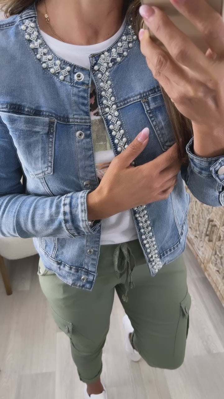 Kimberly Blue Pearly Beaded Denim Jacket