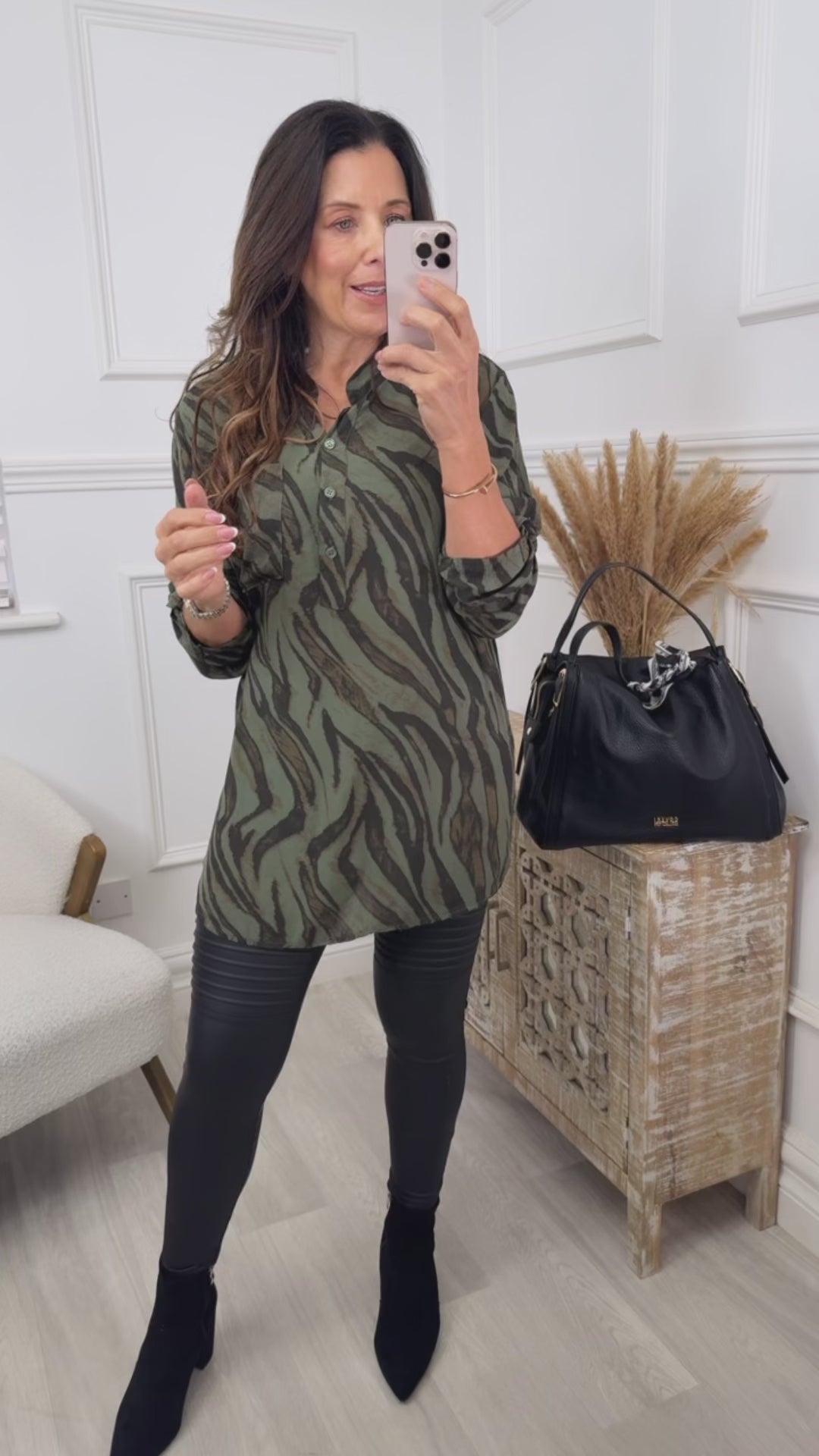 Macey Khaki Zebra Stripe Top