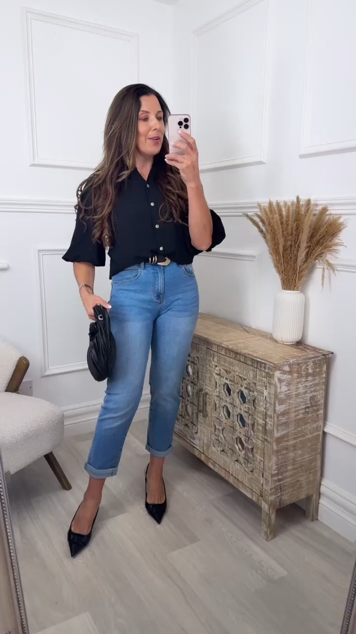 Bernice Black Balloon Sleeve Blouse