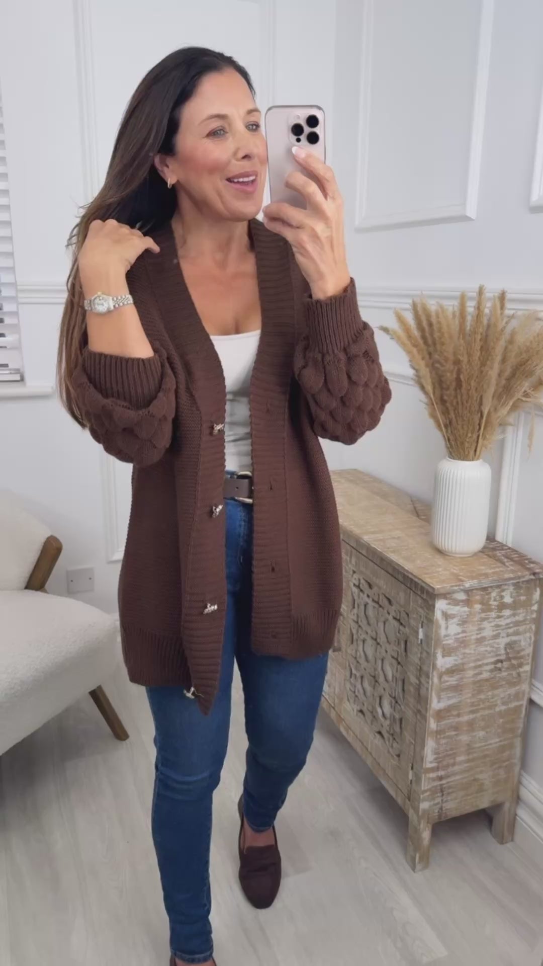 Blair Brown Bubble Sleeve Cardigan