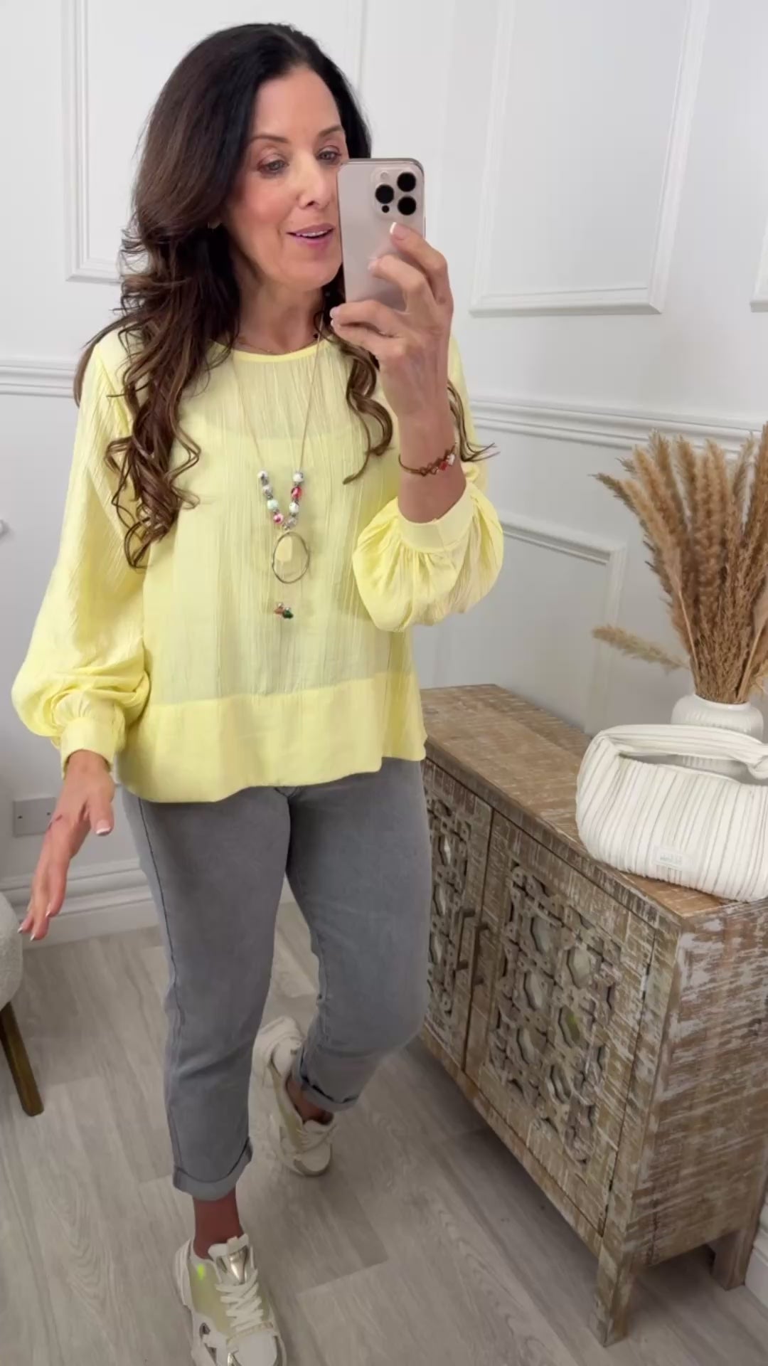 Rebel Yellow Textured Blouse With Necklace