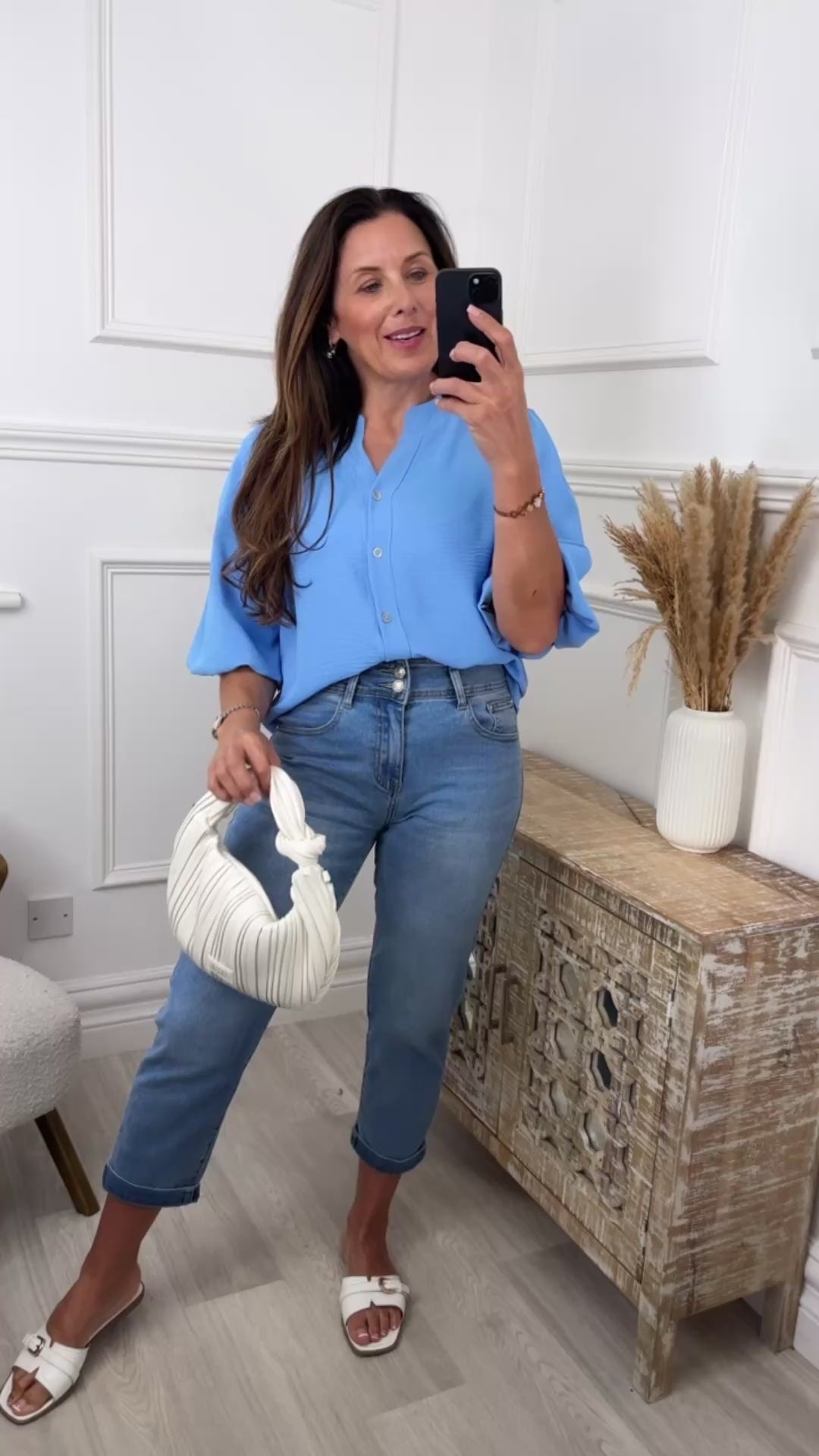 Bernice Blue Balloon Sleeve Blouse