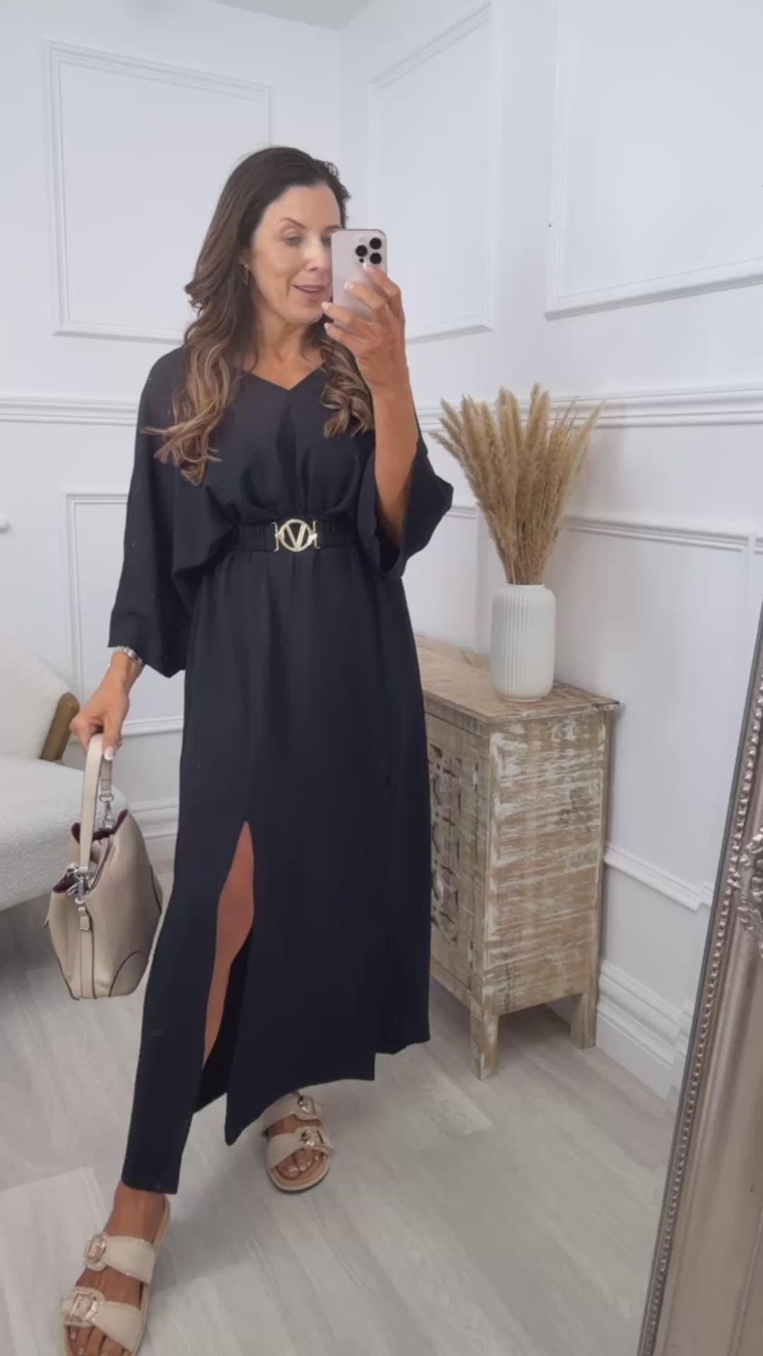 Avery Black Front Slit Dress