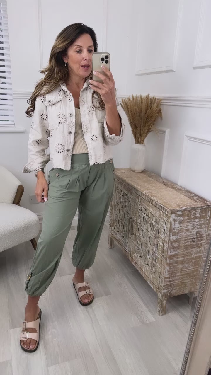 Jola Khaki Button Detail Harem Trousers