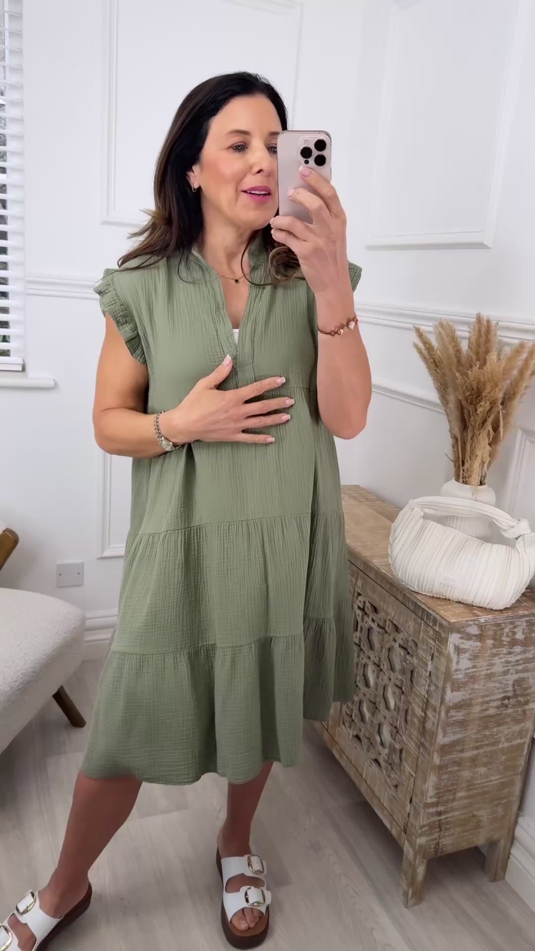 Lena Khaki Tiered Midi Dress