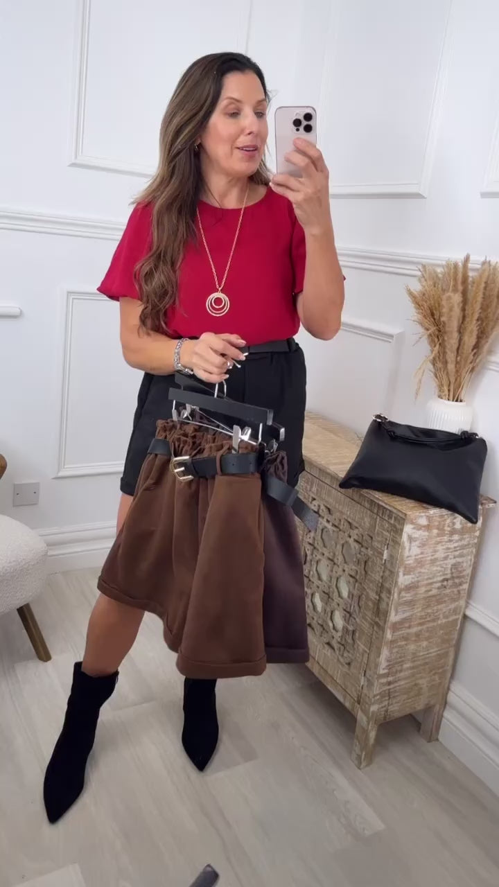 Gracia Black Belted Suedette Shorts