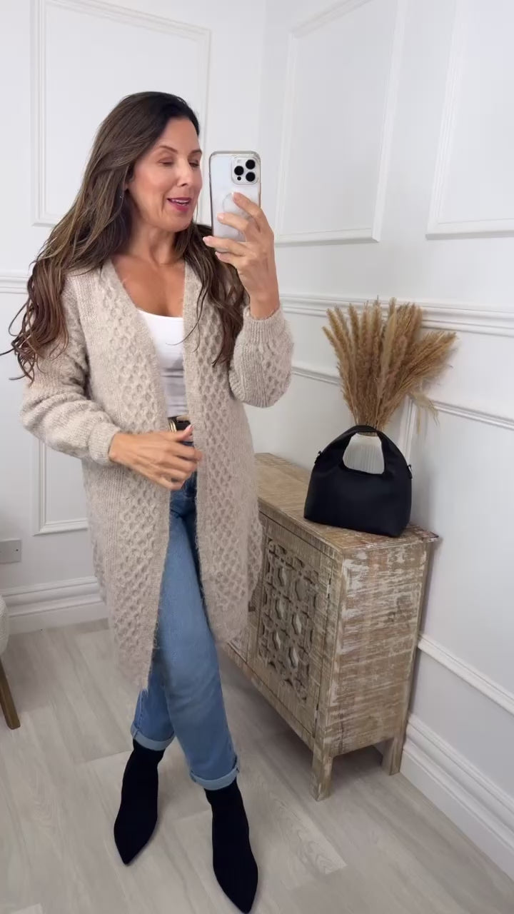 Gemma Beige Textured Knit Cardigan
