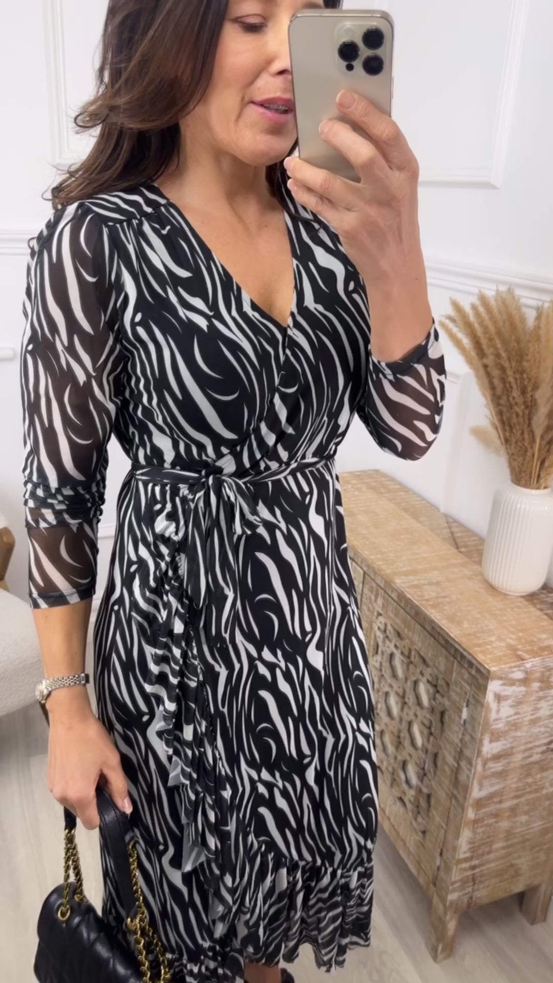 Beatrice Black Animal Print Wrap Dress