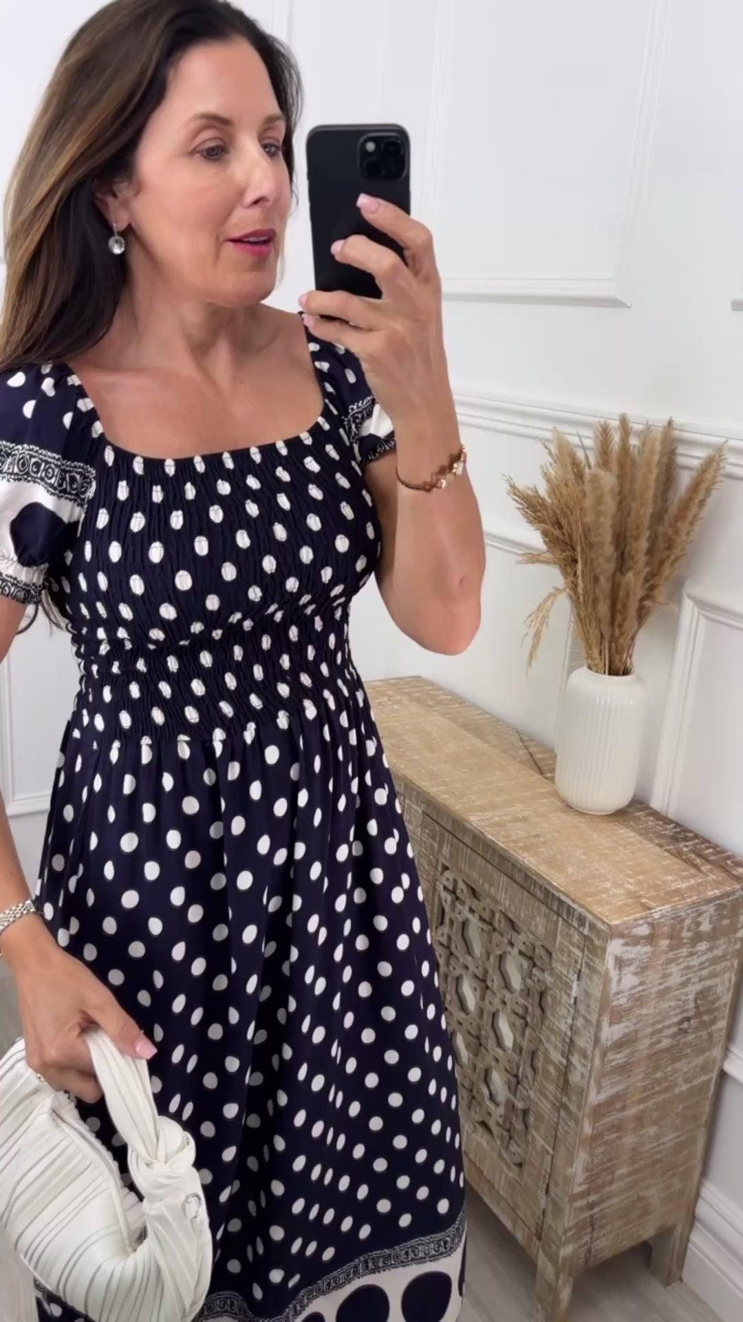 Marisse Navy Polka Dot Midi Dress