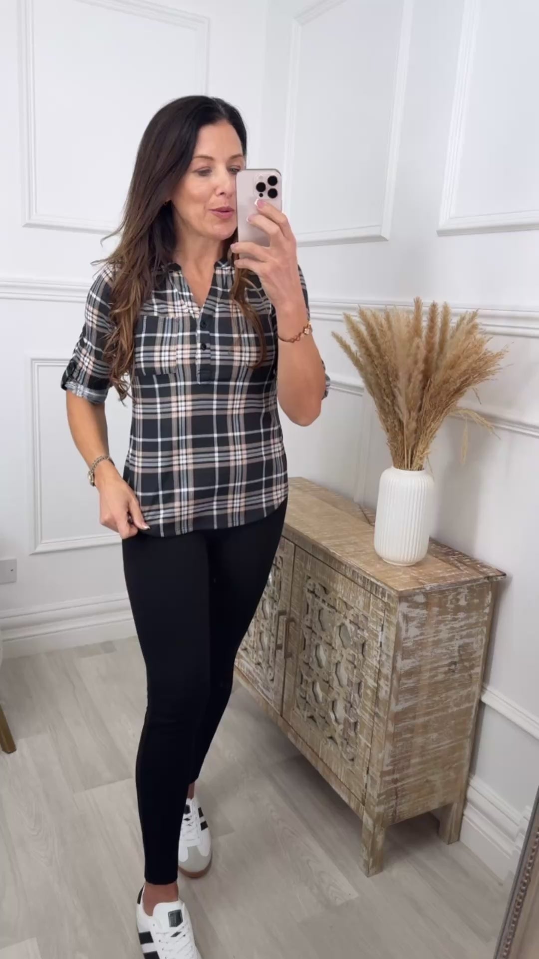 Dinara Black Check Top