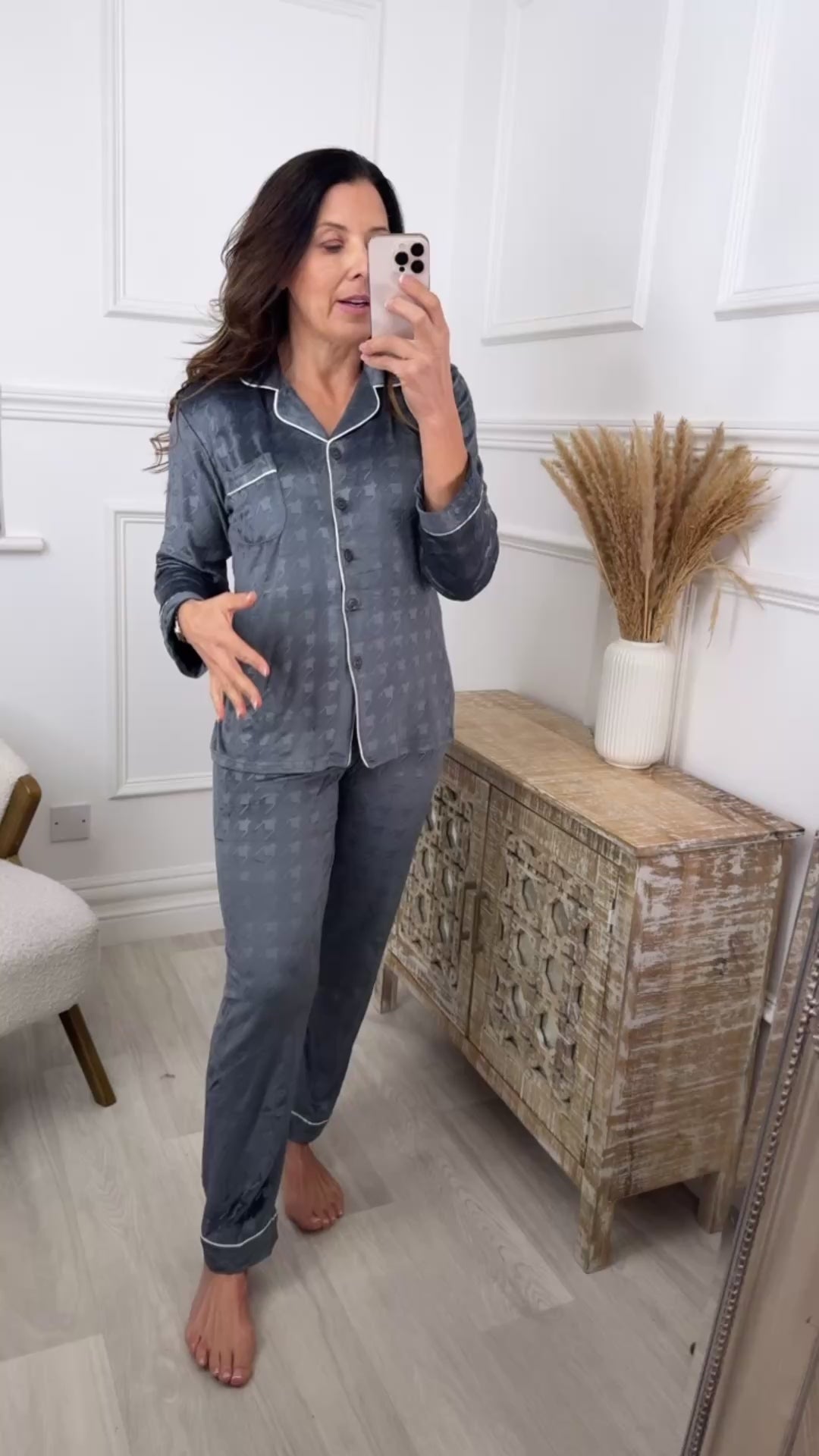 Polly Grey Embossed Pattern Velour Pajama