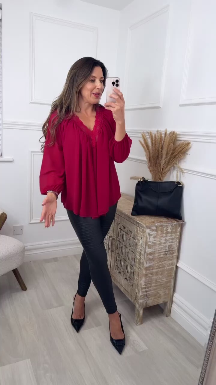 Martha Wine V-Neck Top