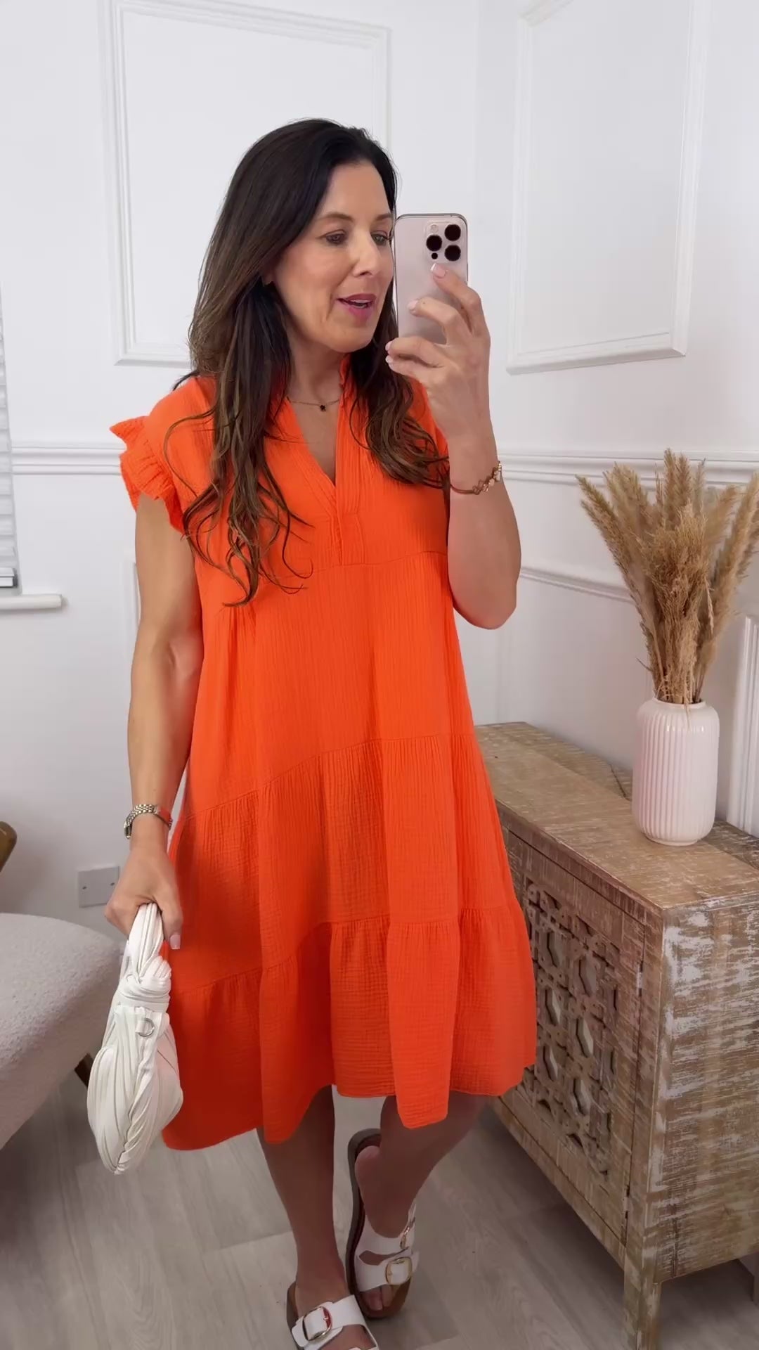 Lena Orange Tiered Midi Dress