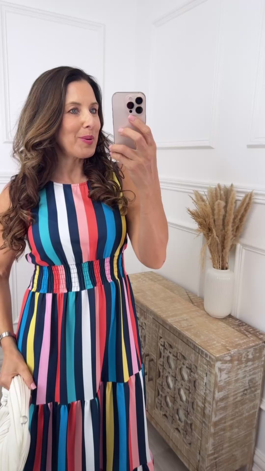 Jaclyn Navy Striped Tiered Midi Dress